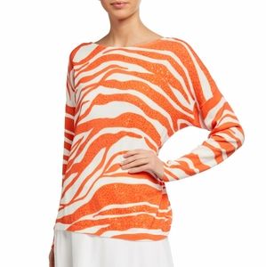 Joan Vass Animal Print Sequin Sweater